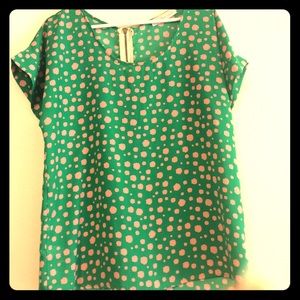 Love Notes green/ttan polka dot blouse